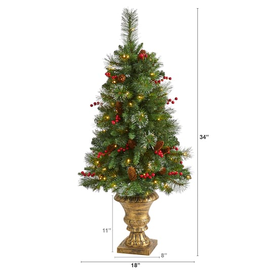 4ft. Pre-Lit Pine, Pinecone & Berries Artificial Christmas Tree, Clear LED Lights
